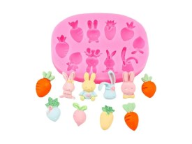 Molde silicona conejitos y zanahorias